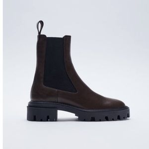 Moving Sale! Priced to go-  Zara Brown leather track sole boots.